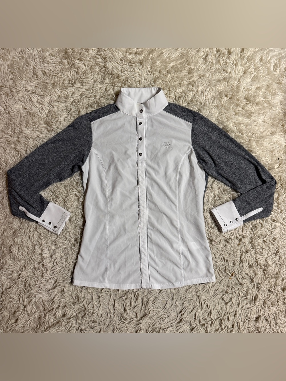 Women’s Large White/Grey Kingsland Long Sleeve Horseback Riding Show Shirt